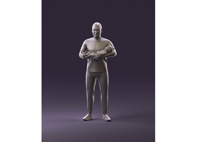 Young Dad Holding Baby Figure