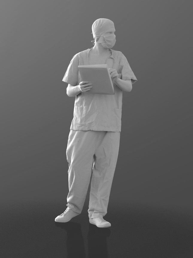Doctor In Scrubs Wearing Mask Figure