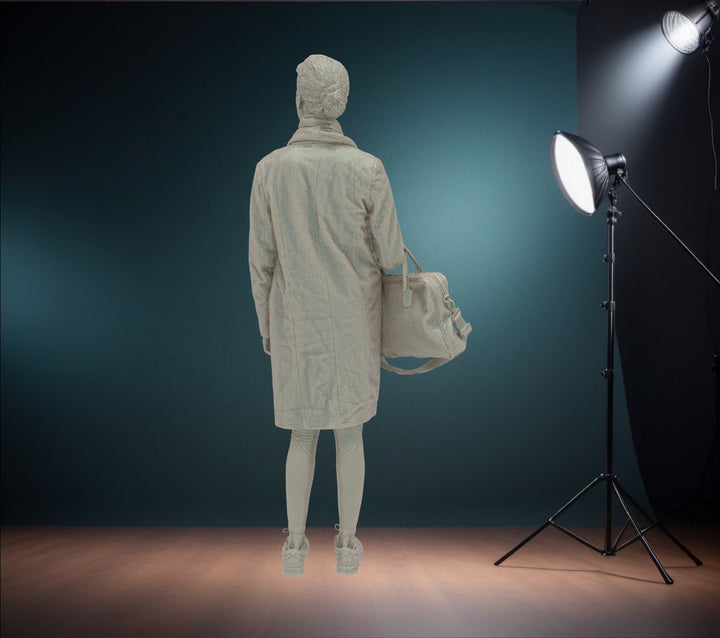 MM446 Female In Long Coat and Large Bag on Arm