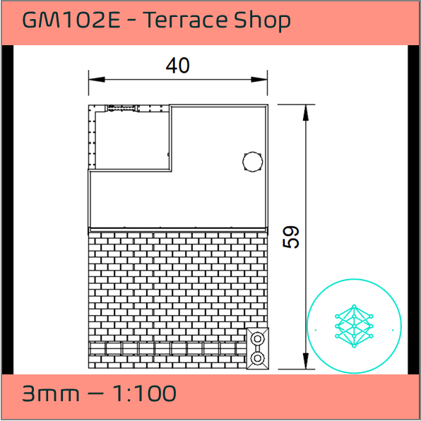 GM102E – Low Relief Terrace Shop 3mm - 1:100 Scale
