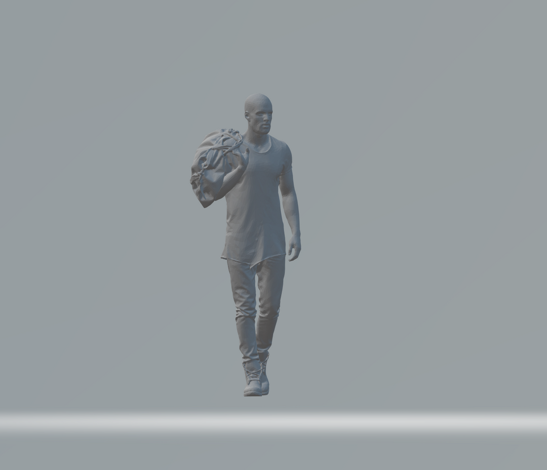Bald Male Large Bag On Shoulders Figure