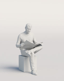 Male Sitting Reading Newspaper Figure
