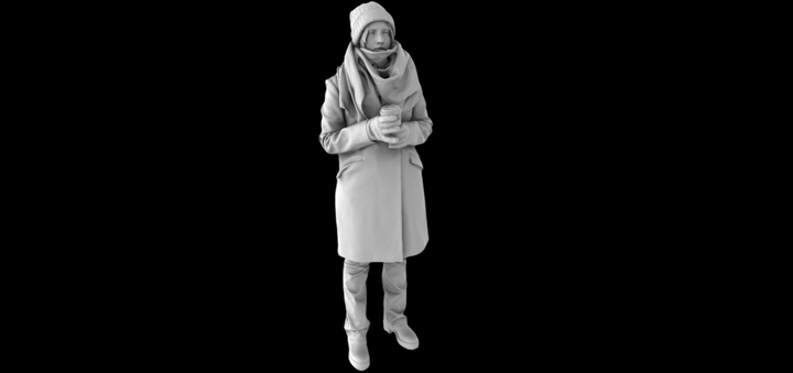 MM1093 Female in winter coat and coffee