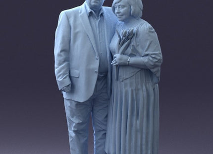Elderly Couple Male Arm Around Female With Flowers Figure