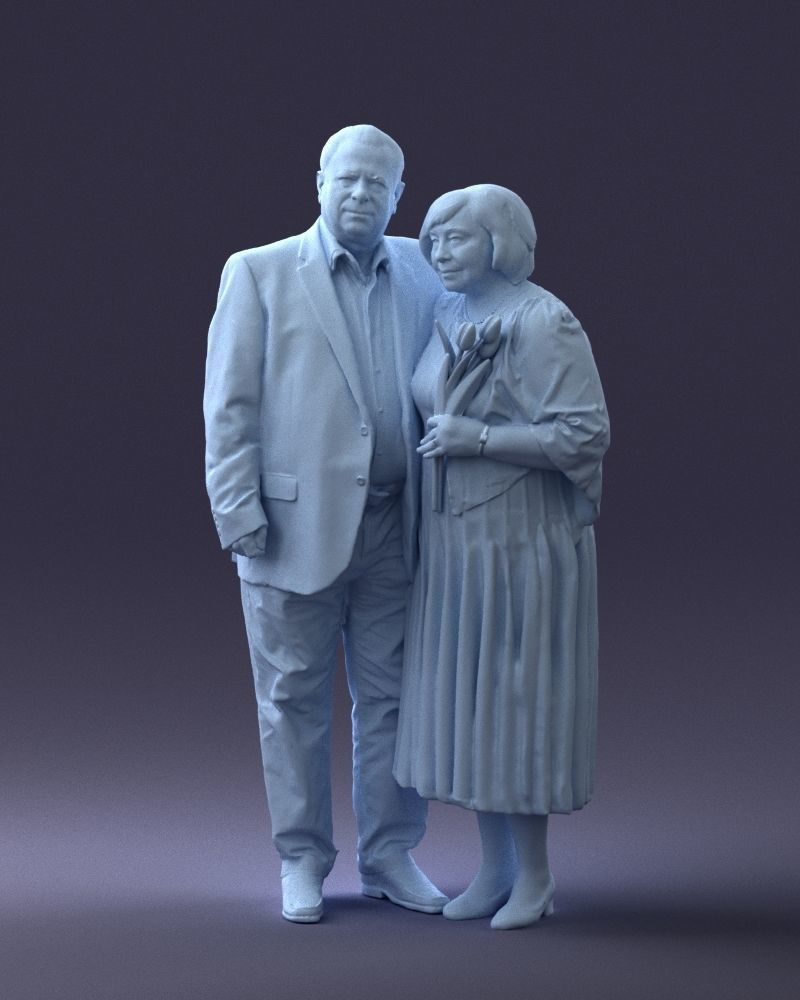 Elderly Couple Male Arm Around Female With Flowers Figure