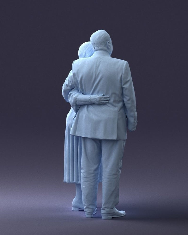 Elderly Couple Male Arm Around Female With Flowers Figure