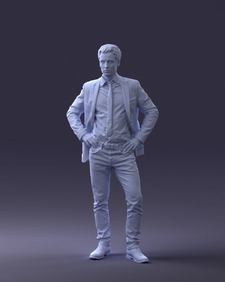 Young Male In Suite Hands On Hips Figure