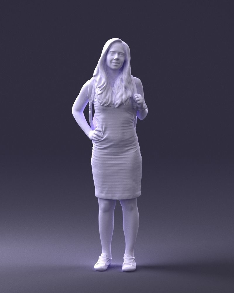 Young Girl In Dress And Small Rucksack On Back Figure