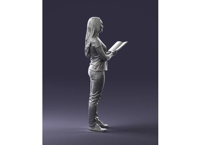 Young Girl Standing With Book Figure