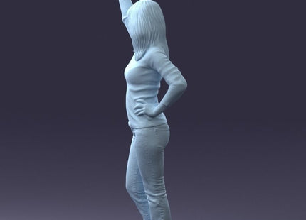 Casually Dressed Female Arm Up Waving Figure
