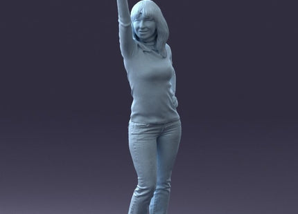 Casually Dressed Female Arm Up Waving Figure