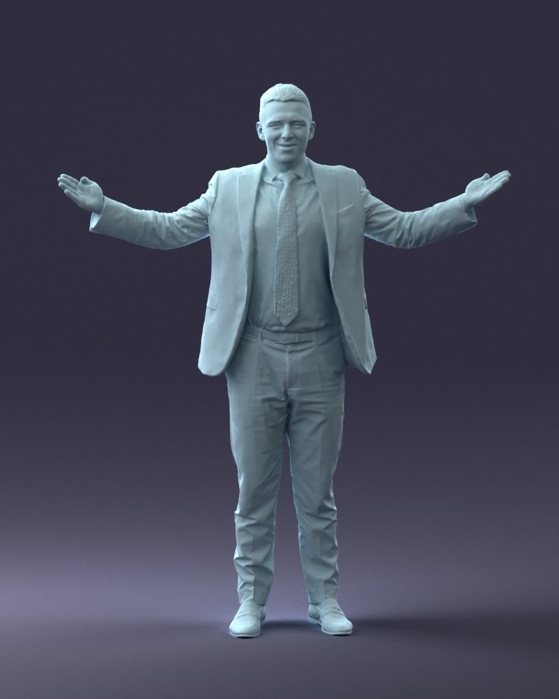 Young Male In Suite Hands Out Surrender/welcome Figure