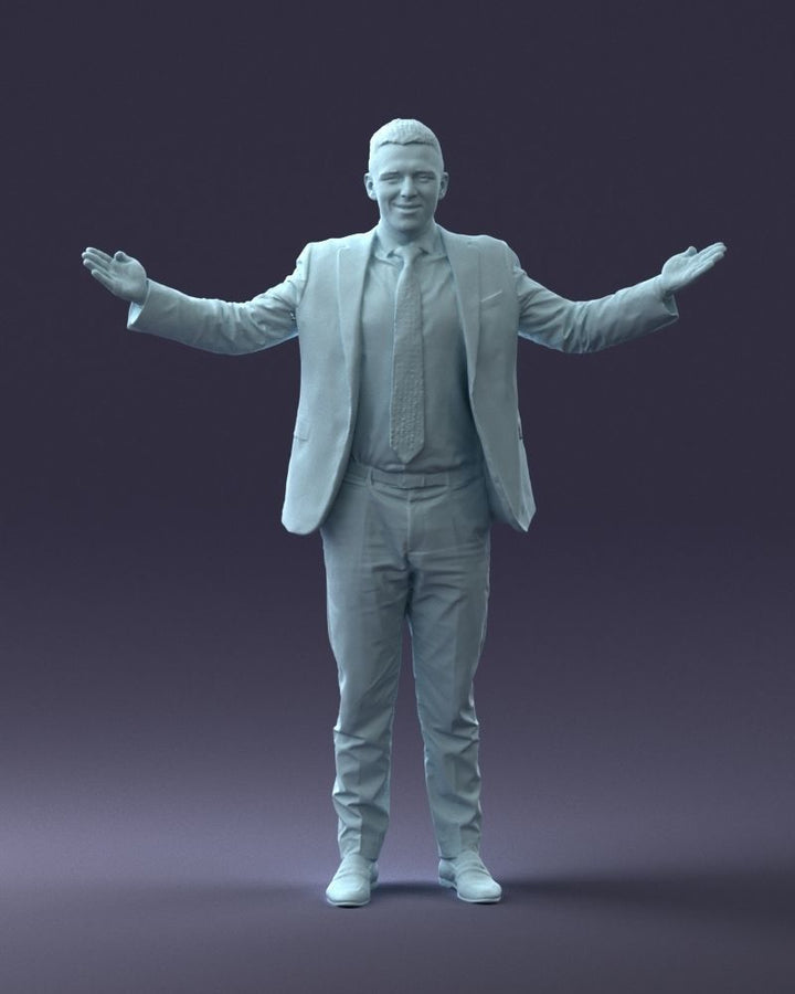 Young Male In Suite Hands Out Surrender/welcome Figure