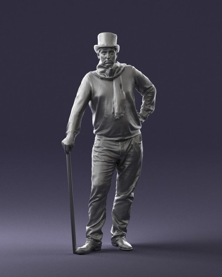 Older Male In Top Hat With Cane Figure