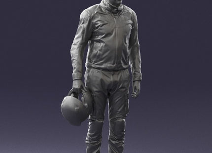 Older Pensioner In Motorcycle Clothes And Helmet Figure