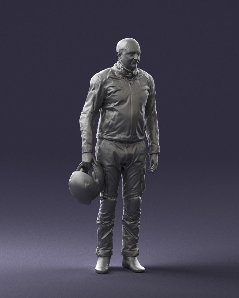 Older Pensioner In Motorcycle Clothes And Helmet Figure