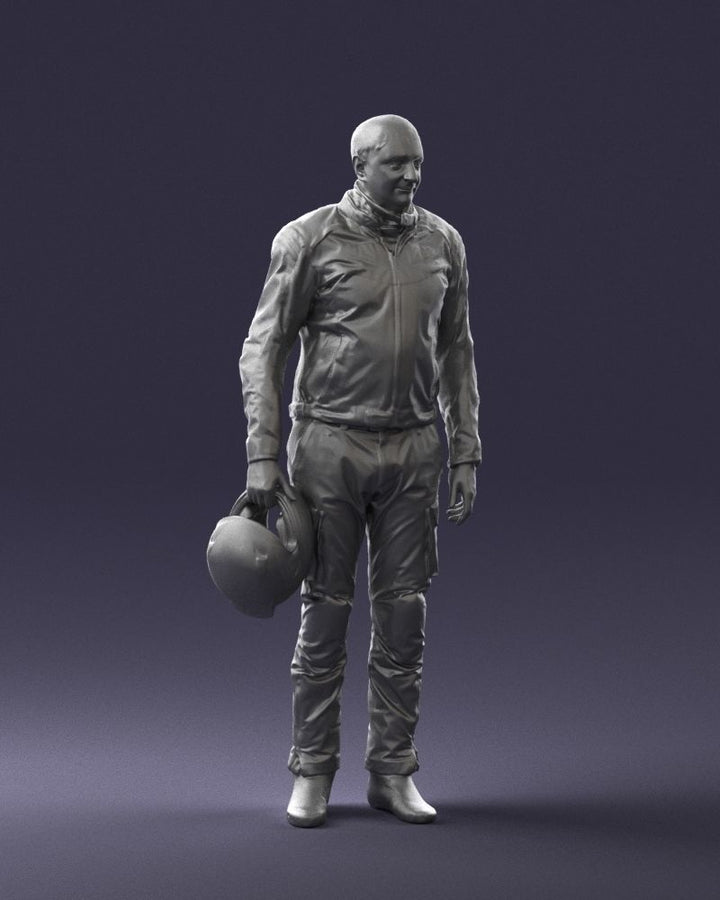 Older Pensioner In Motorcycle Clothes And Helmet Figure