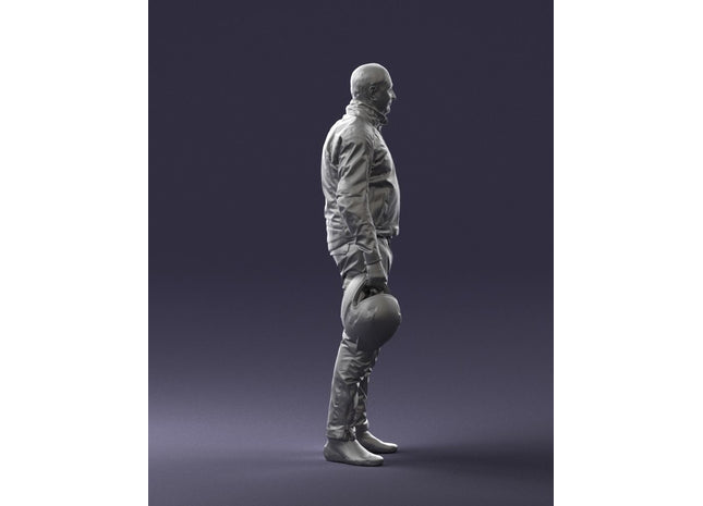 Older Pensioner In Motorcycle Clothes And Helmet Figure