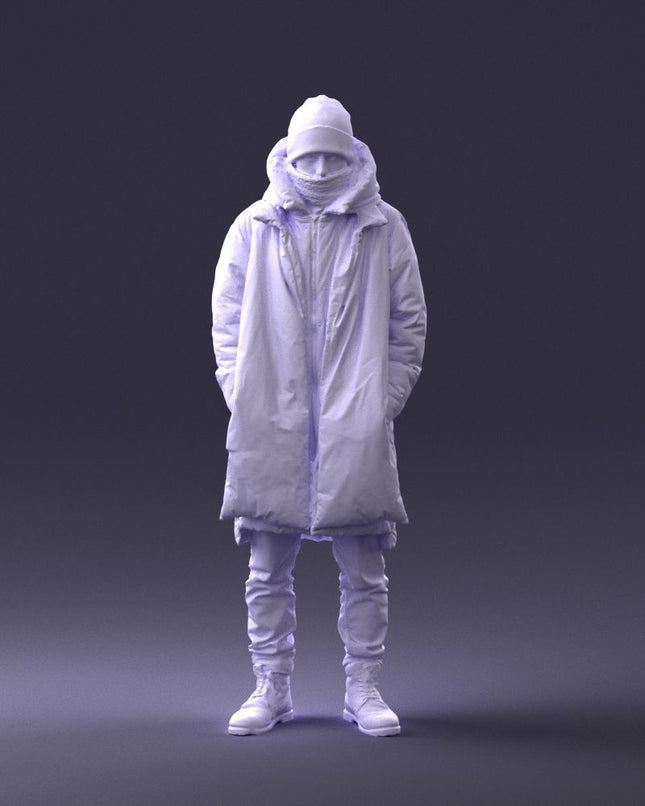 Young Male Wrapped Up Warm In Winter Jacket Figure