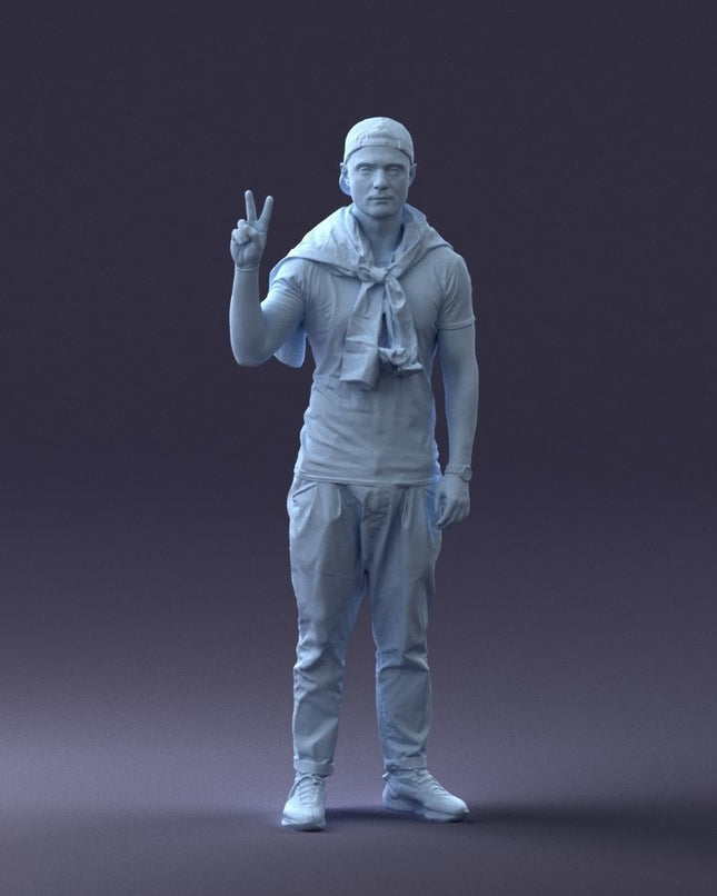 Young Male Victory Fingers Up Figure