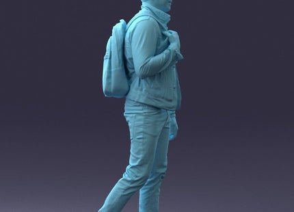 Young Male Walking With Bag On Shoulders Figure