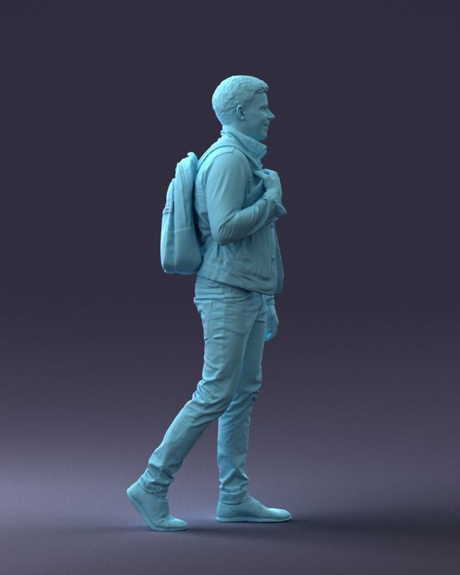 Young Male Walking With Bag On Shoulders Figure