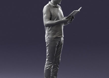 Older Male Standing Reading Book Figure