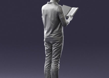 Older Male Standing Reading Book Figure