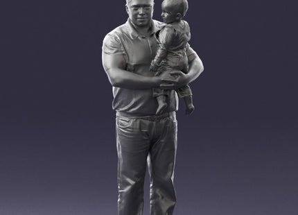 Young Dad With Child In Arms Figure