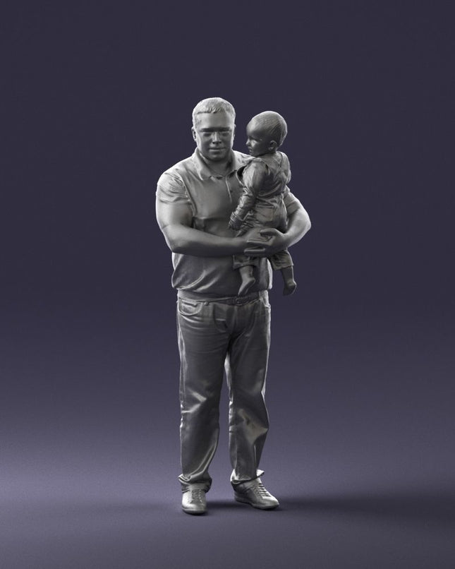 Young Dad With Child In Arms Figure