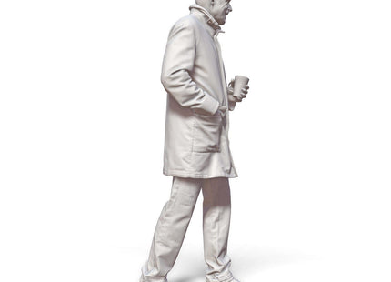 Walking Male In Coat With Coffee Cup Figure