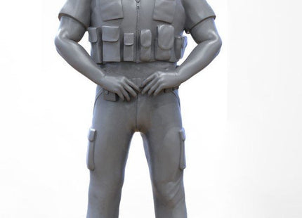 Male Police Officer In Body Armor And Cap Figure