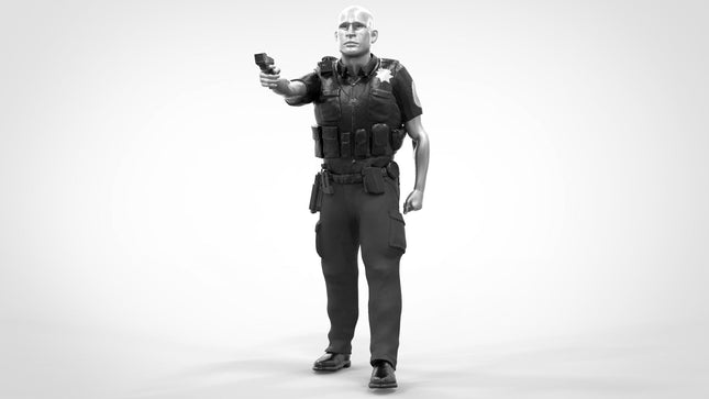 Armed Male Police Officer Taser Drawn Figure