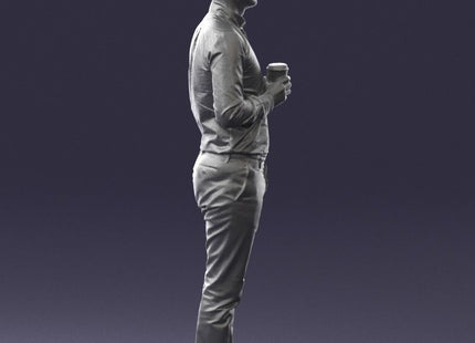 Male With Coffee Cup In Hand Figure