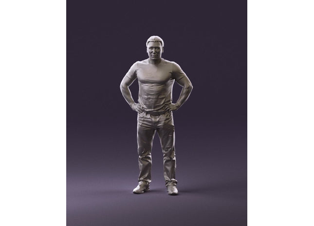 Young Male Hands On Hips Muscles In T-Shirt Figure