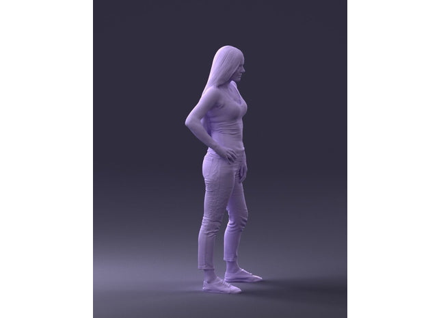 Young Teenage Girl Long Hair Hand On Hips Figure