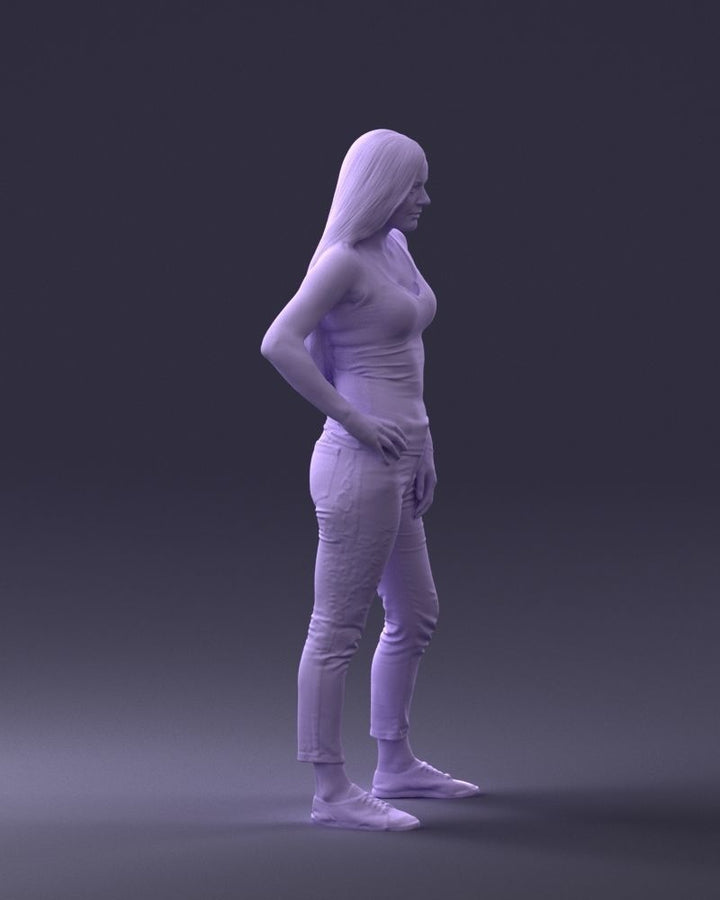 Young Teenage Girl Long Hair Hand On Hips Figure