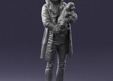 Male In Long Coat Holding Dog In Arms Figure