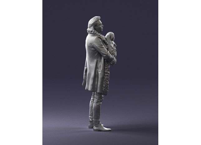 Male In Long Coat Holding Dog In Arms Figure