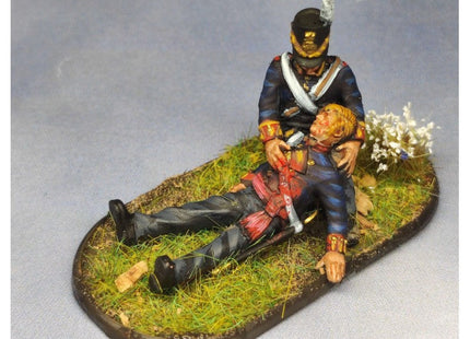 Napoleonic British Soldier assisting Wounded British Officer