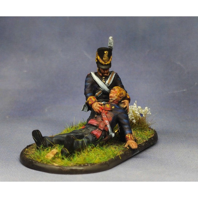Napoleonic British Soldier assisting Wounded British Officer